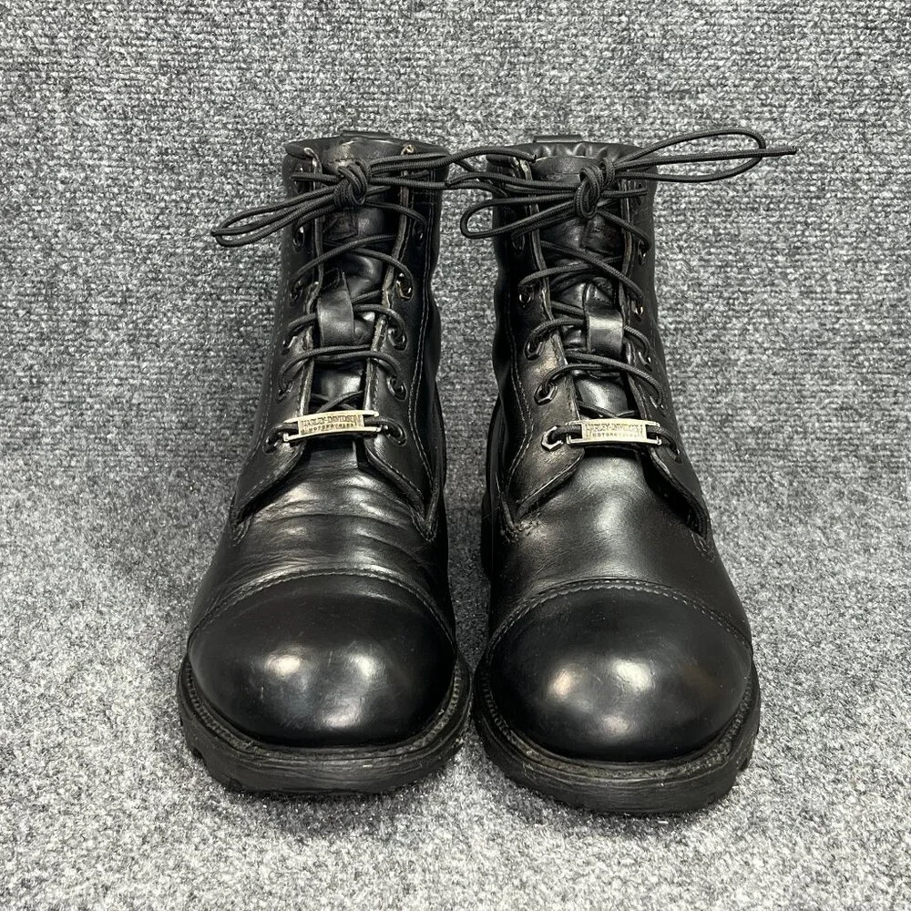 Harley Davidson Motorcycle Boots Mens Size 10 Black Leather Vintage Cap Toe Moto